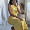 Sexy Yellow Asymmetric Long Dress Women Pleated Slim Sleeveless Zipper Maxi Dresses Female 2025 Summer Party Club Dresses New - Image 2