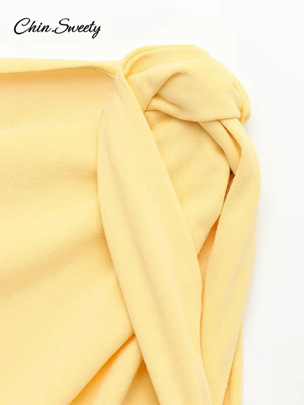 Sexy Yellow Asymmetric Long Dress Women Pleated Slim Sleeveless Zipper Maxi Dresses Female 2025 Summer Party Club Dresses New - Image 5