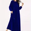 Women's new autumn and winter dress velvet round neck casual solid color lantern long sleeves wide hem dress - Image 4