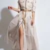 Cargo Dress for Women Vintage Zipper Fly Pockets Vintage High Street Cutout Shoulder Turn Down Collar with Belt Long Dresses - Image 2