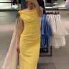 Sexy Yellow Asymmetric Long Dress Women Pleated Slim Sleeveless Zipper Maxi Dresses Female 2025 Summer Party Club Dresses New - Image 3