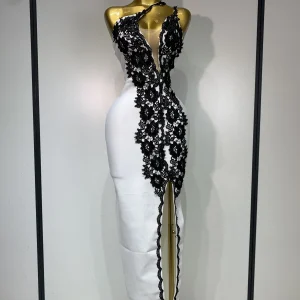 Women New Designer Black Lace Bodycon Bandage Dress Luxury Birthday Party Dresses Elegant Long Celebrity Evening Prom Gowns