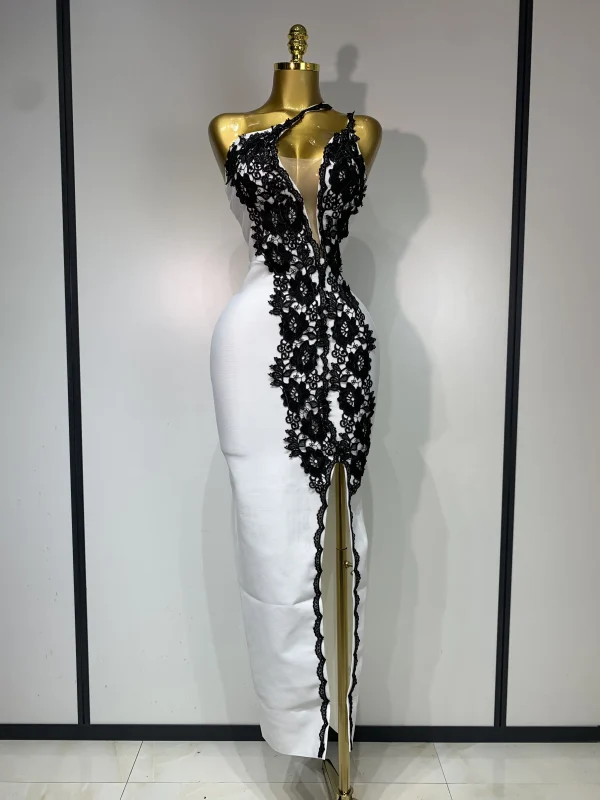 Women New Designer Black Lace Bodycon Bandage Dress Luxury Birthday Party Dresses Elegant Long Celebrity Evening Prom Gowns