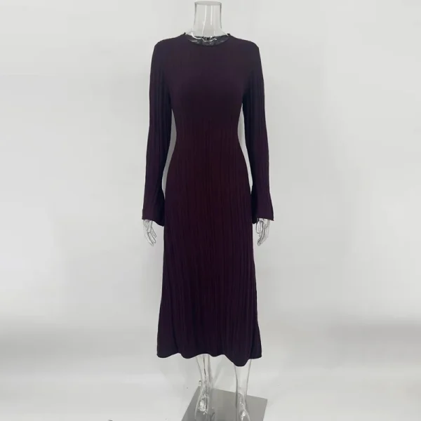 Knitwear Fashion Loose Maxi Dress Women Lace-Up High Waist Ribbed Long Sleeve Party Dress Female Knit Bandage Long Dress 2024 - Image 4