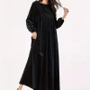 Women's new autumn and winter dress velvet round neck casual solid color lantern long sleeves wide hem dress - Image 2
