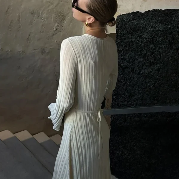 Knitwear Fashion Loose Maxi Dress Women Lace-Up High Waist Ribbed Long Sleeve Party Dress Female Knit Bandage Long Dress 2024 - Image 6