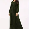 Women's new autumn and winter dress velvet round neck casual solid color lantern long sleeves wide hem dress - Image 3