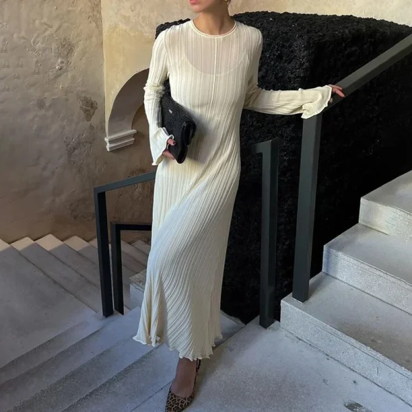 Knitwear Fashion Loose Maxi Dress Women Lace-Up High Waist Ribbed Long Sleeve Party Dress Female Knit Bandage Long Dress 2024 - Image 5