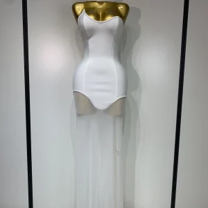 Women Sexy Strapless Mesh Patchwork Bandage Long Dress With Scarf 2025 Elegant Backless Maxi Dresses Celebrity Club Party Outfit